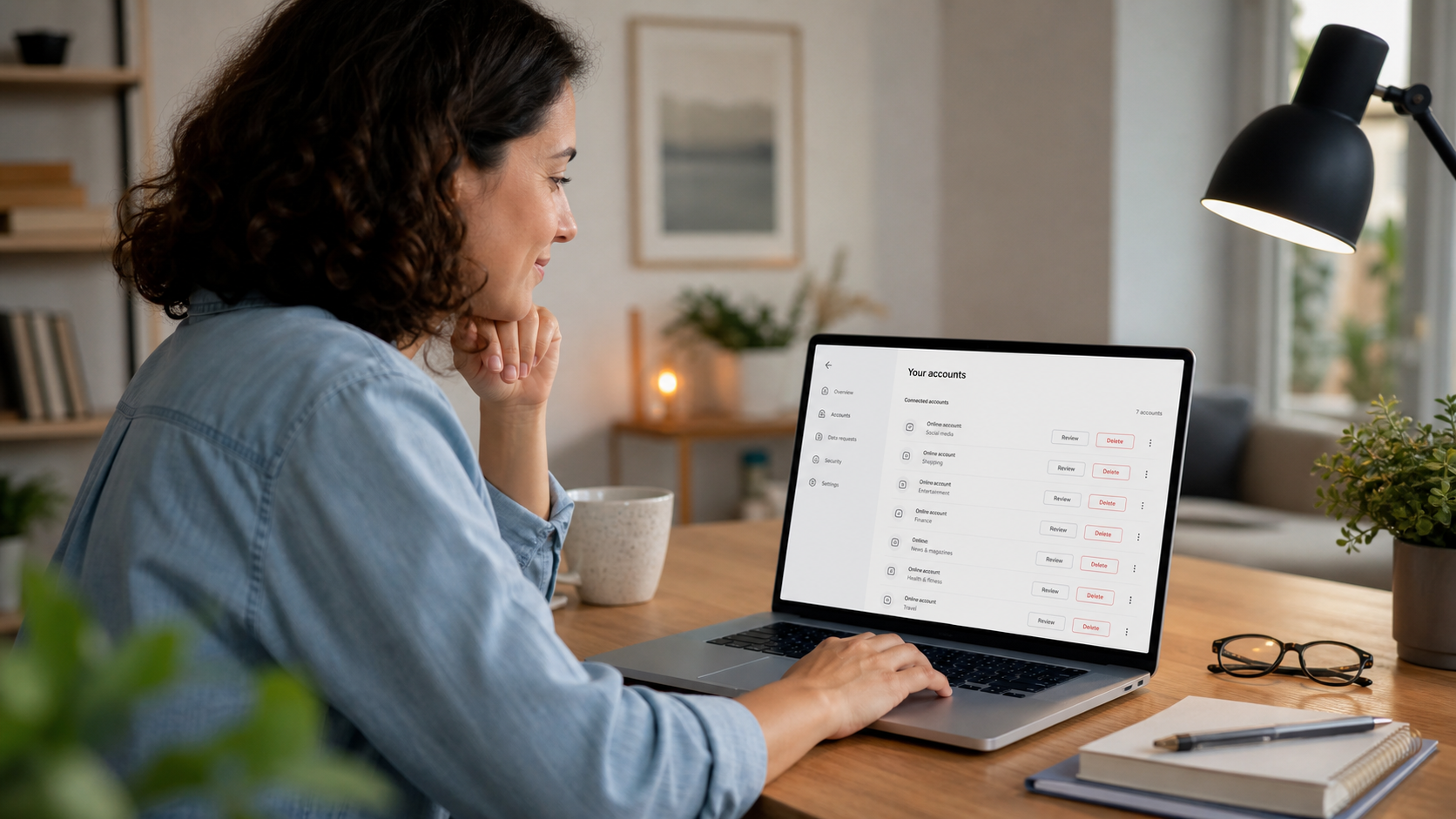 A person reviewing a simple account deletion checklist on a laptop